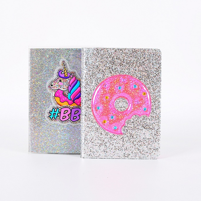 Unicorn and donut design PVC Cover Glitter Noteboo