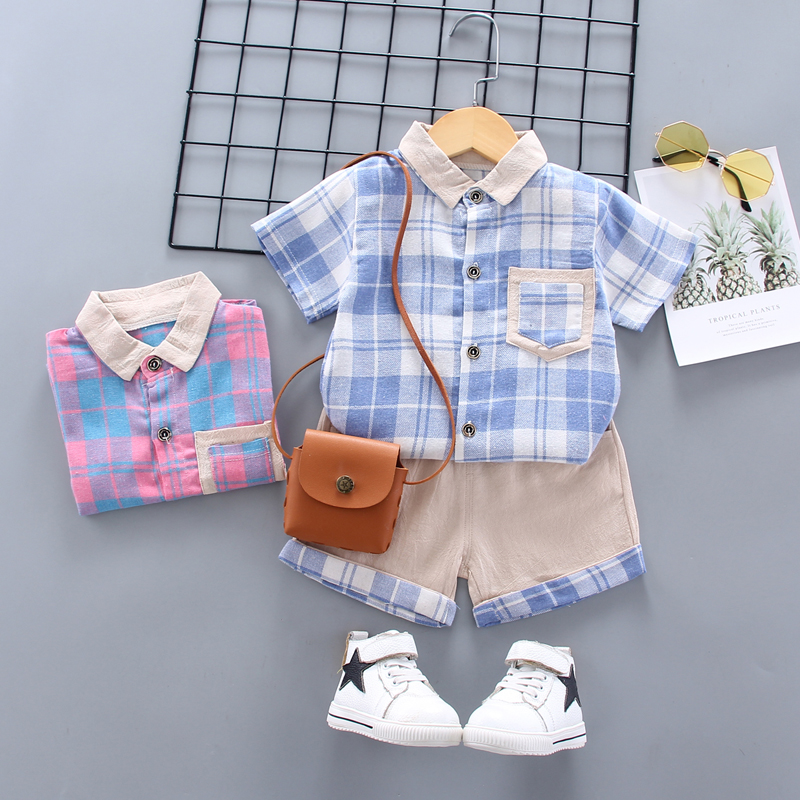x3431Pocket check short sleeve suit