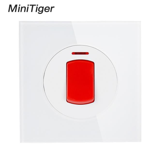 Minitiger 20A/45A Switch With Neon High Power Kitchen Water Heater On / Off Wall Air Condition Switch Crystal Glass Panel