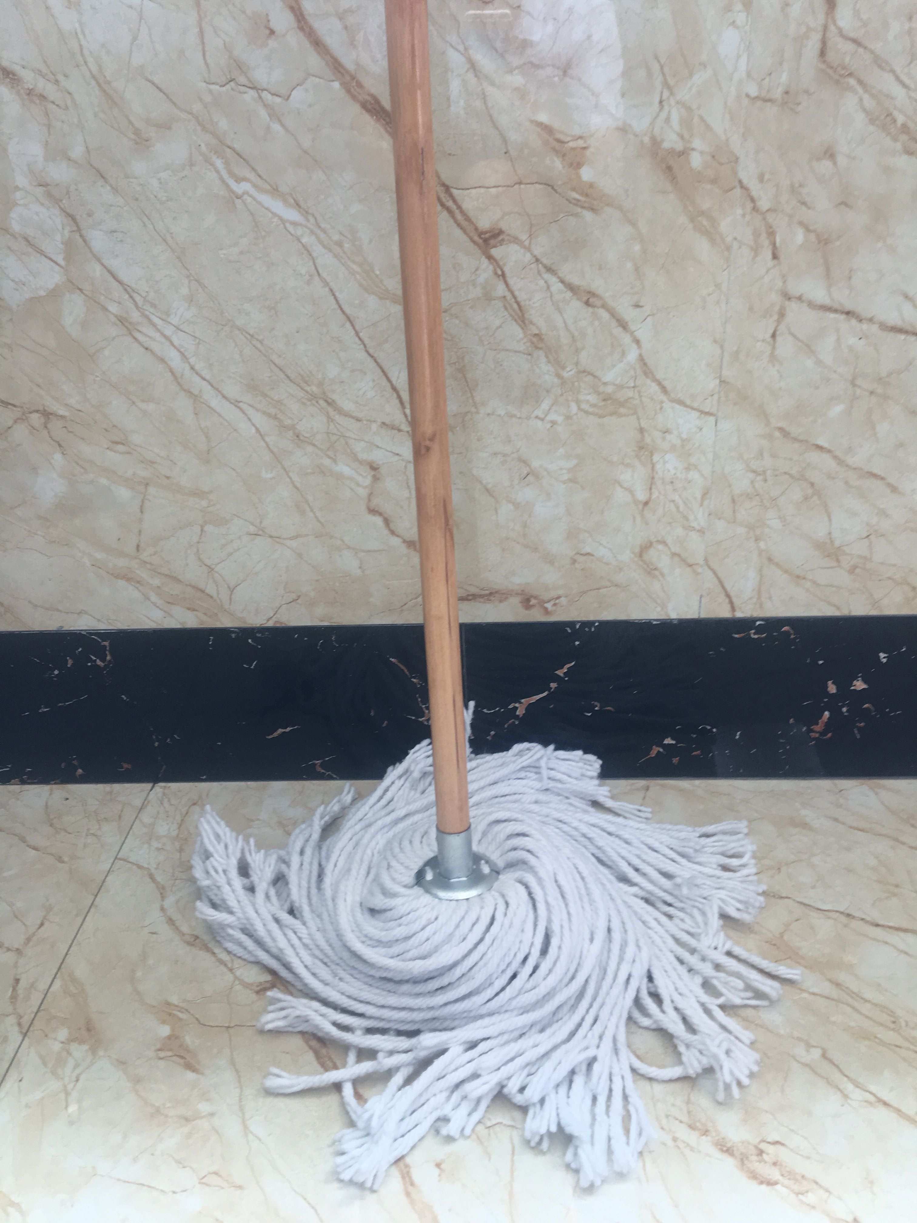 Metal socket mop with wooden handle