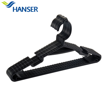 Hanser cheap skidproof garment plastic black hanger